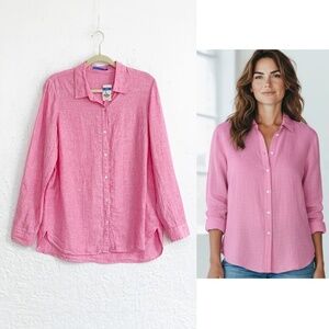 J. Mclaughlin Britt Blouse 100% Linen Relaxed Fit Peony Pink Sz L